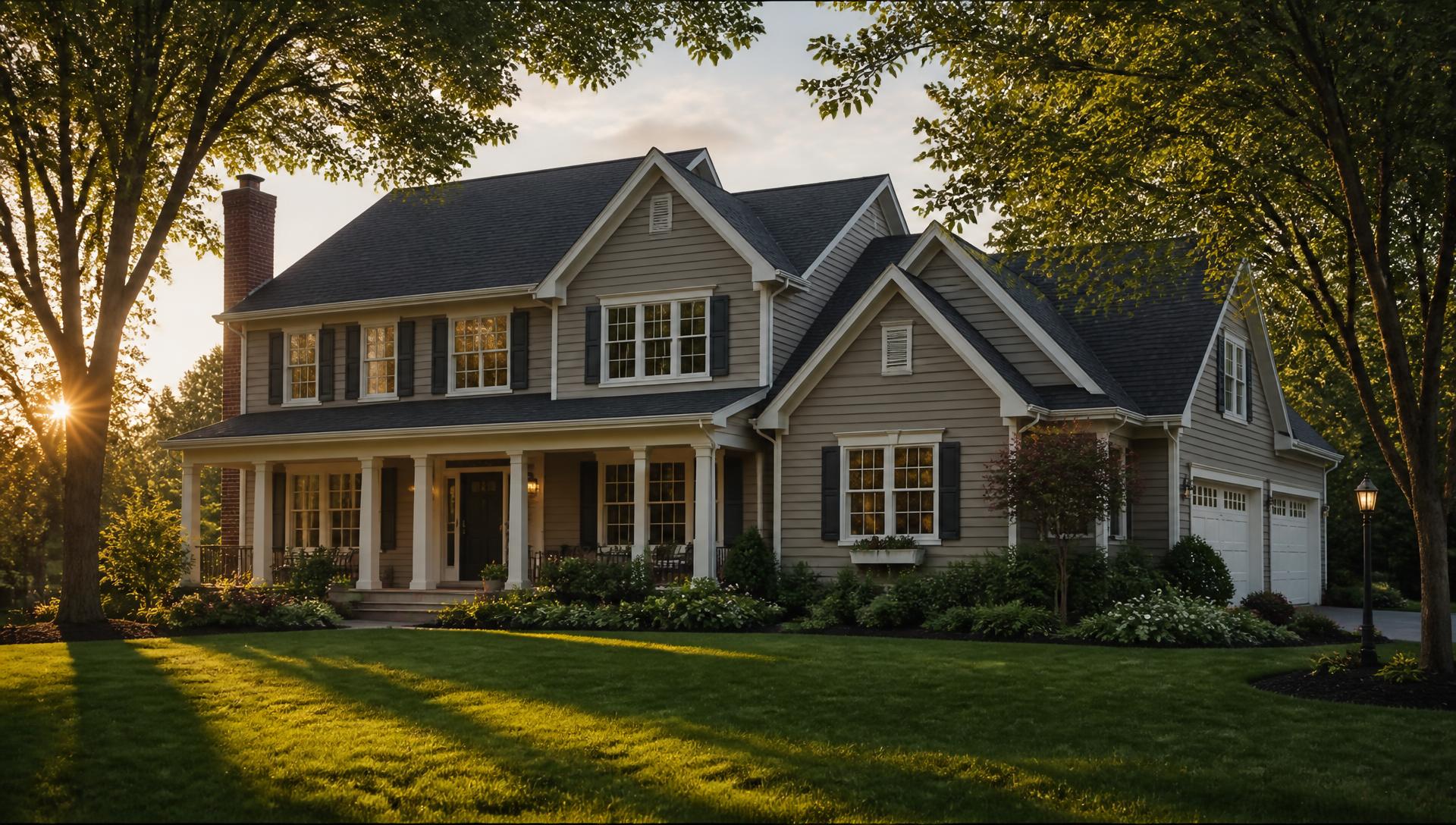 A family home at golden hour on a quiet residential street